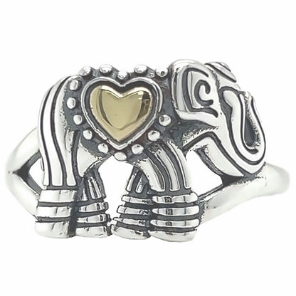 R904 Elephant With Gold Heart Ring