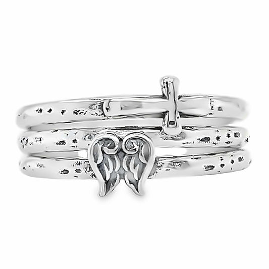 R908 Angel Wing And Cross Ring 3Pcs Set