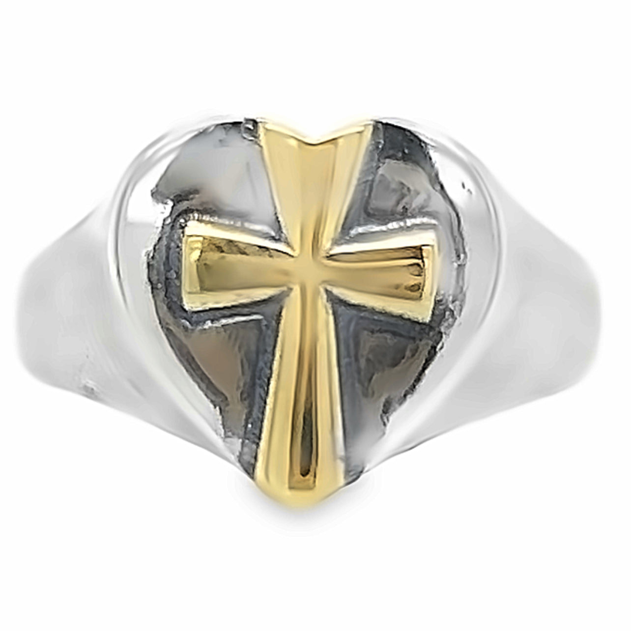 R903 Heart Ring With Gold Cross