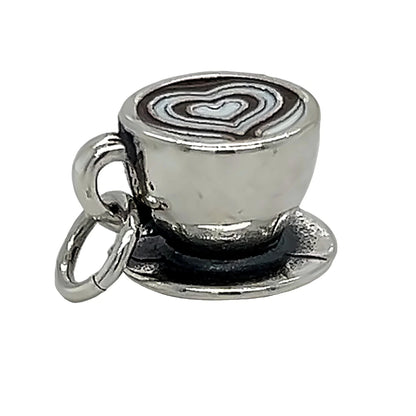 Brown and White Heart Coffee Cup Charm Pendant