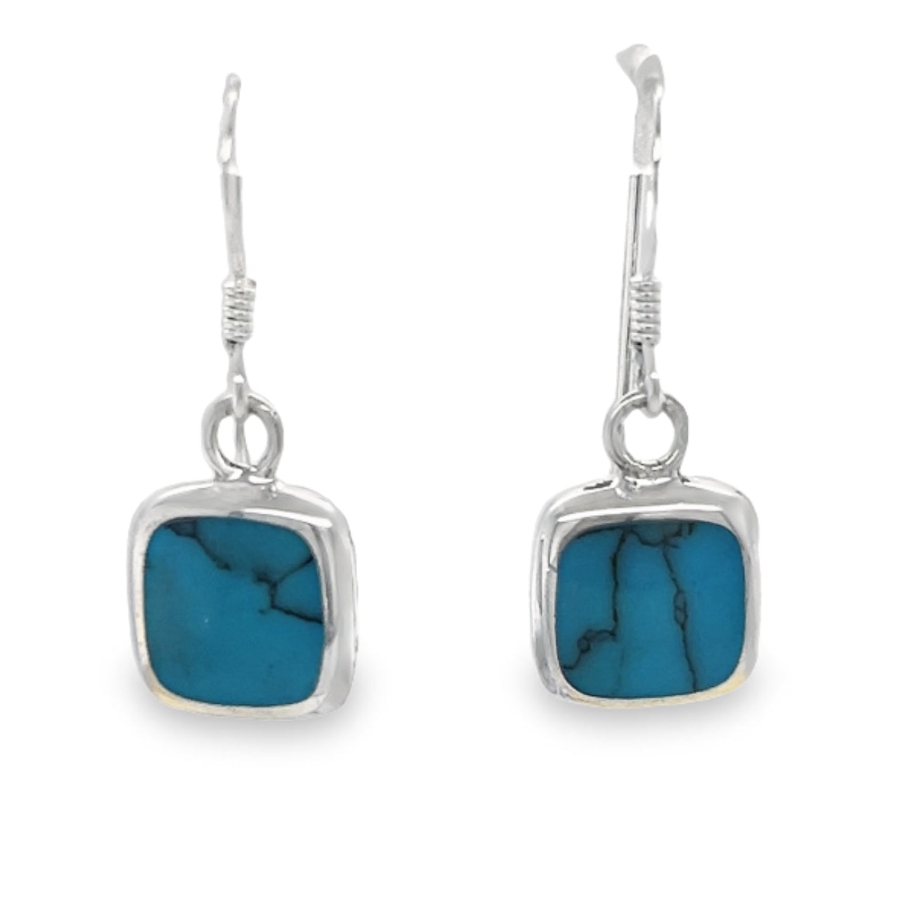 P255 Blue Square Stone Hook Earrings