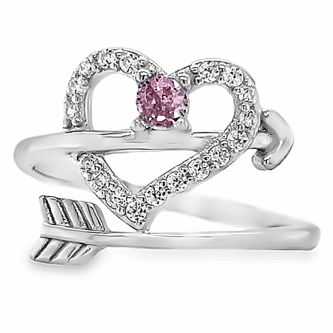 R40 Arrowed Heart CZ Ring