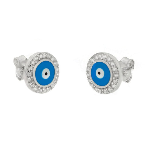 A802 blue eye with CZ Post Earrings