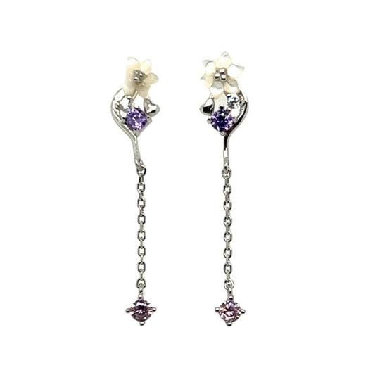 P322 Flower CZ Drop Pendant Post Earrings