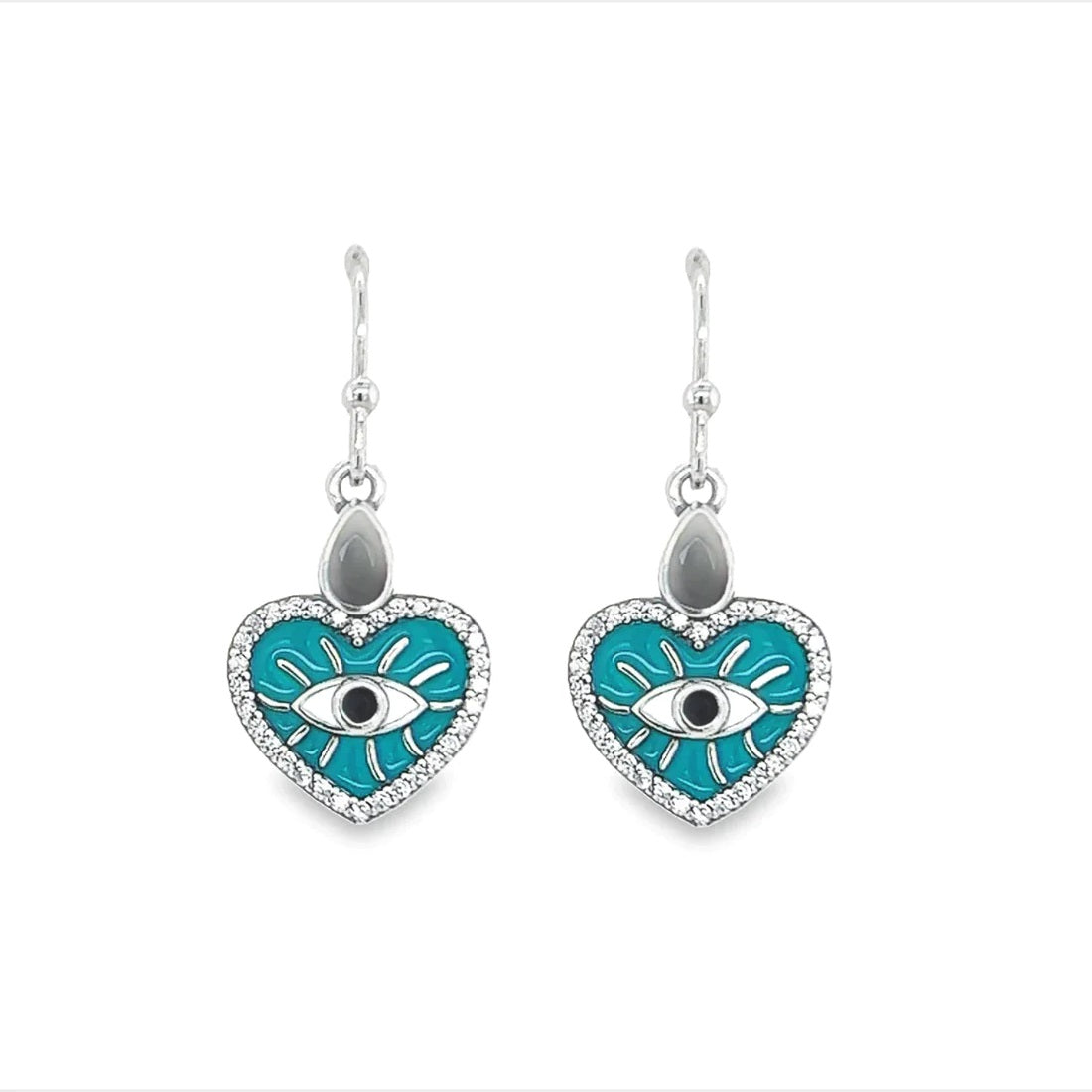 P371 Aquamarine Heart Eye Earrings