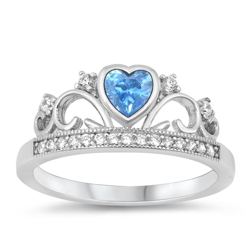 R716 Blue Heart Crown Ring