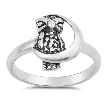 R372 Owl Half Moon Ring