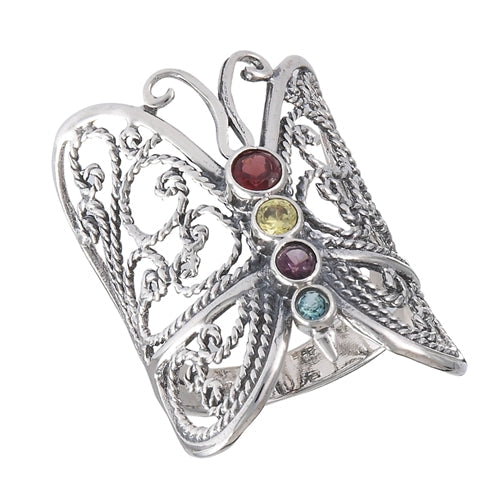 R804 Butterfly with colorful stones Ring