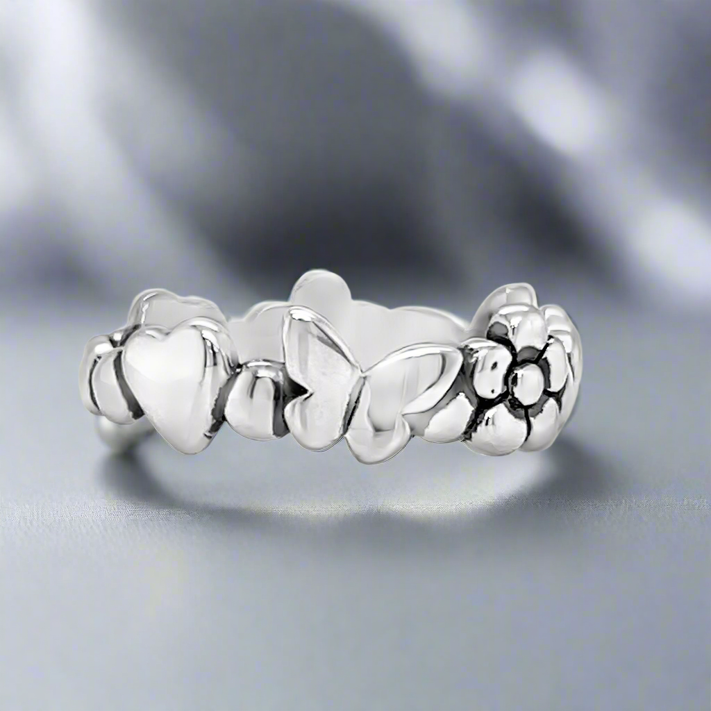 R1012 Heart , Butterfly And Flower Ring