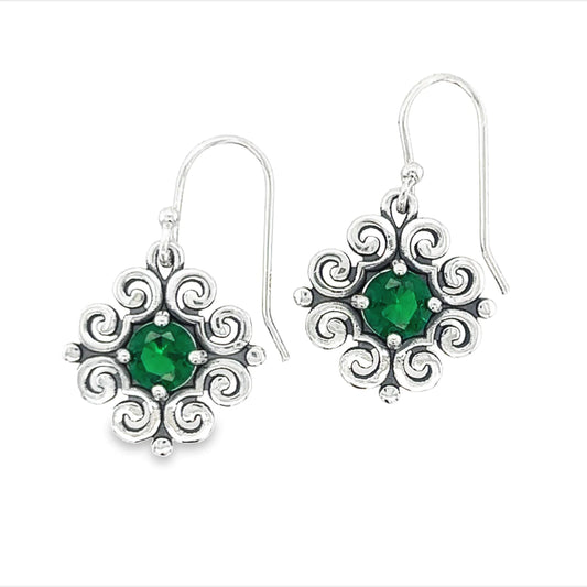 P439 Green Stone Elegant Design Hook Earrings