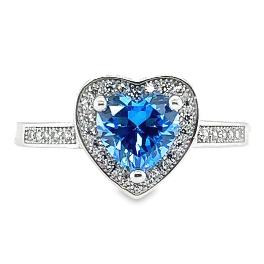 R520 Blue Heart CZ Ring