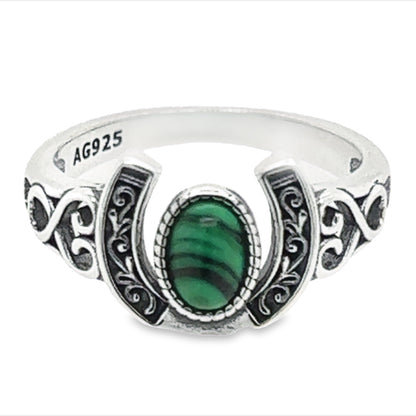 R747 Green Horseshoe Ring