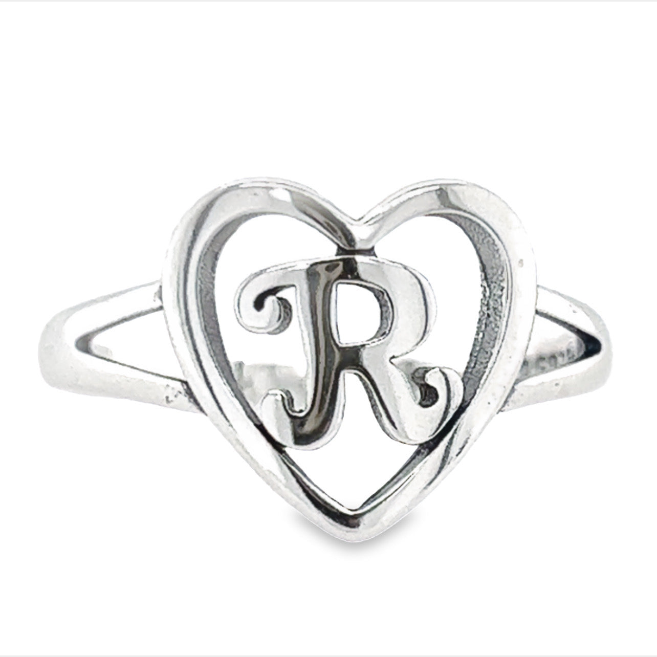 RR4 Letter R  Heart Ring