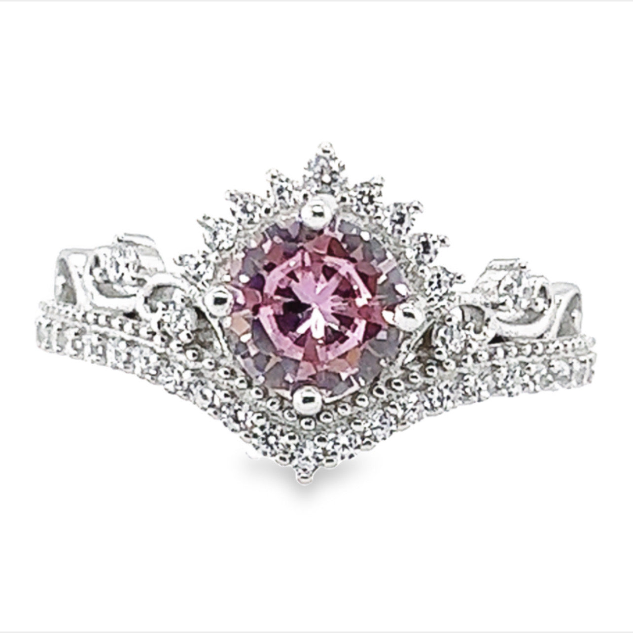 R179 Pink Stone Crown Ring