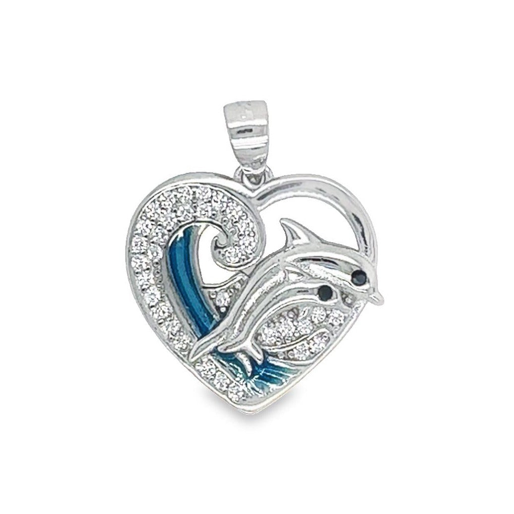 D1134 Dolphin Heart CZ Pendant