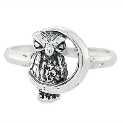 R372 Owl Half Moon Ring