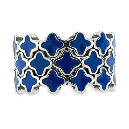 R674 Blue Clover Flower Ring