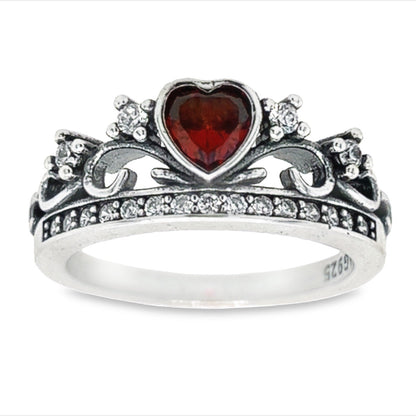 R497 Vintage Red Stone Crown Ring