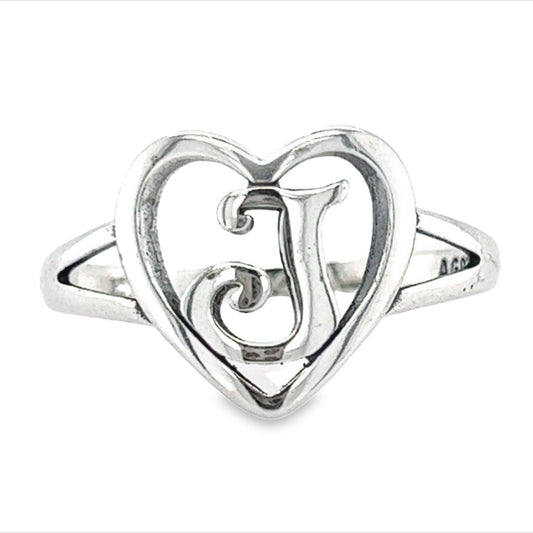 RJ4 Letter J  Heart Ring