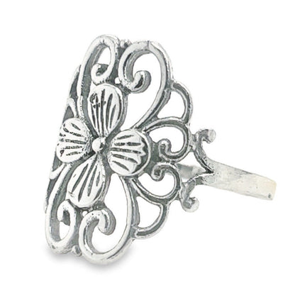 R114 Vintage Style Diamond Shape Floral Ring