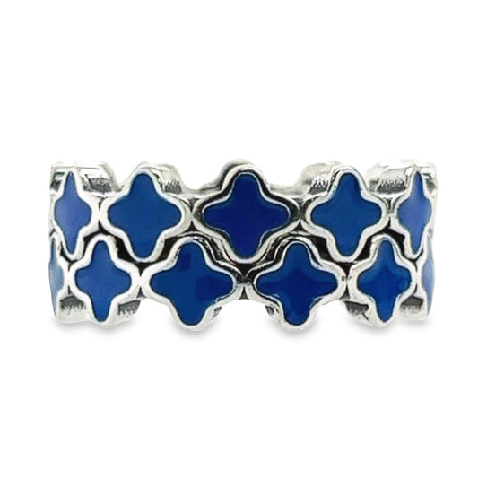 R674 Blue Clover Flower Ring