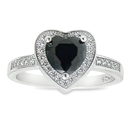 R521 Black Heart CZ Ring