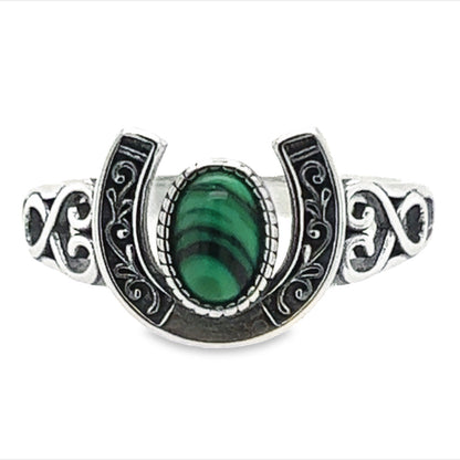 R747 Green Horseshoe Ring