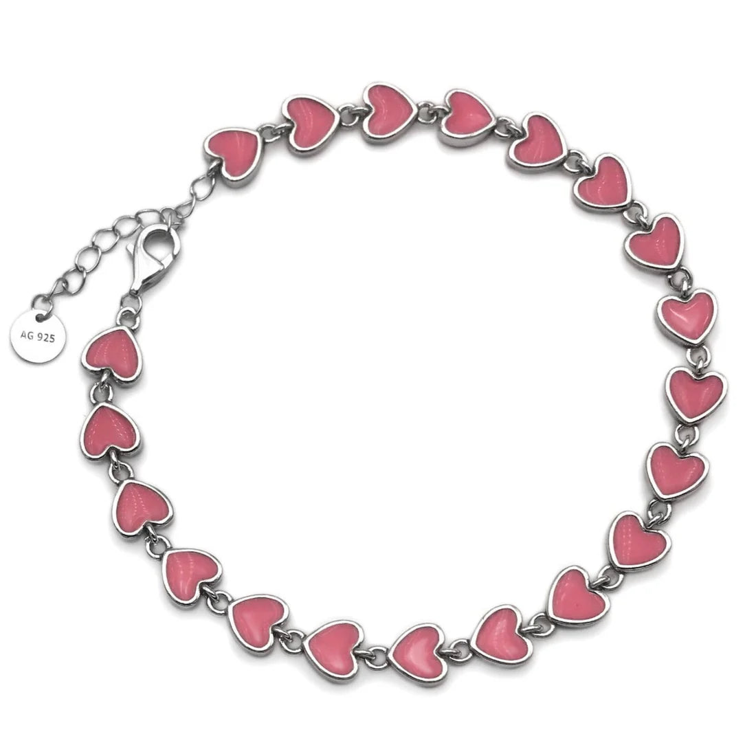 Pink Hearts Bracelets 7.5 +1in extension