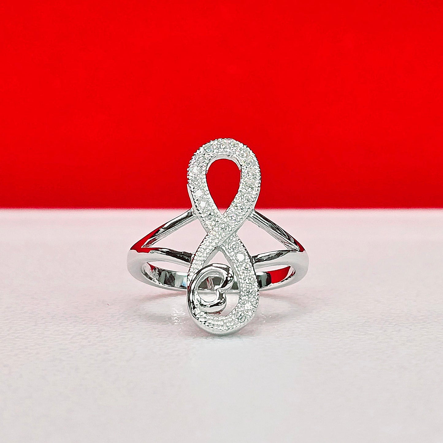 R935 Infinity With Heart Lab Made Crystal Ring