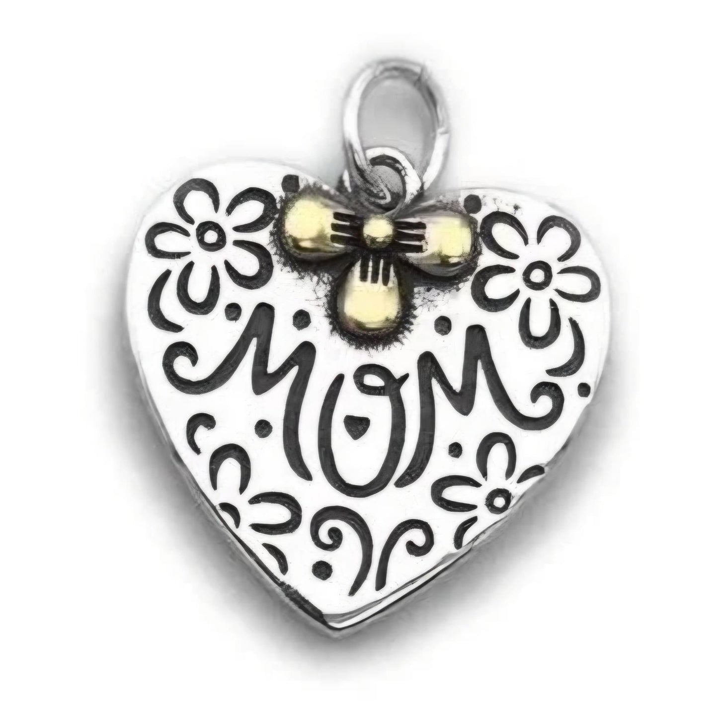 Mom Heart With Gold Flower Pendant