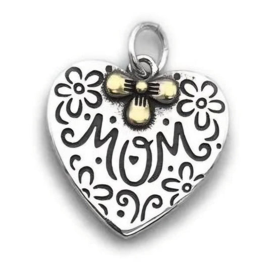 Mom Heart With Gold Flower Pendant